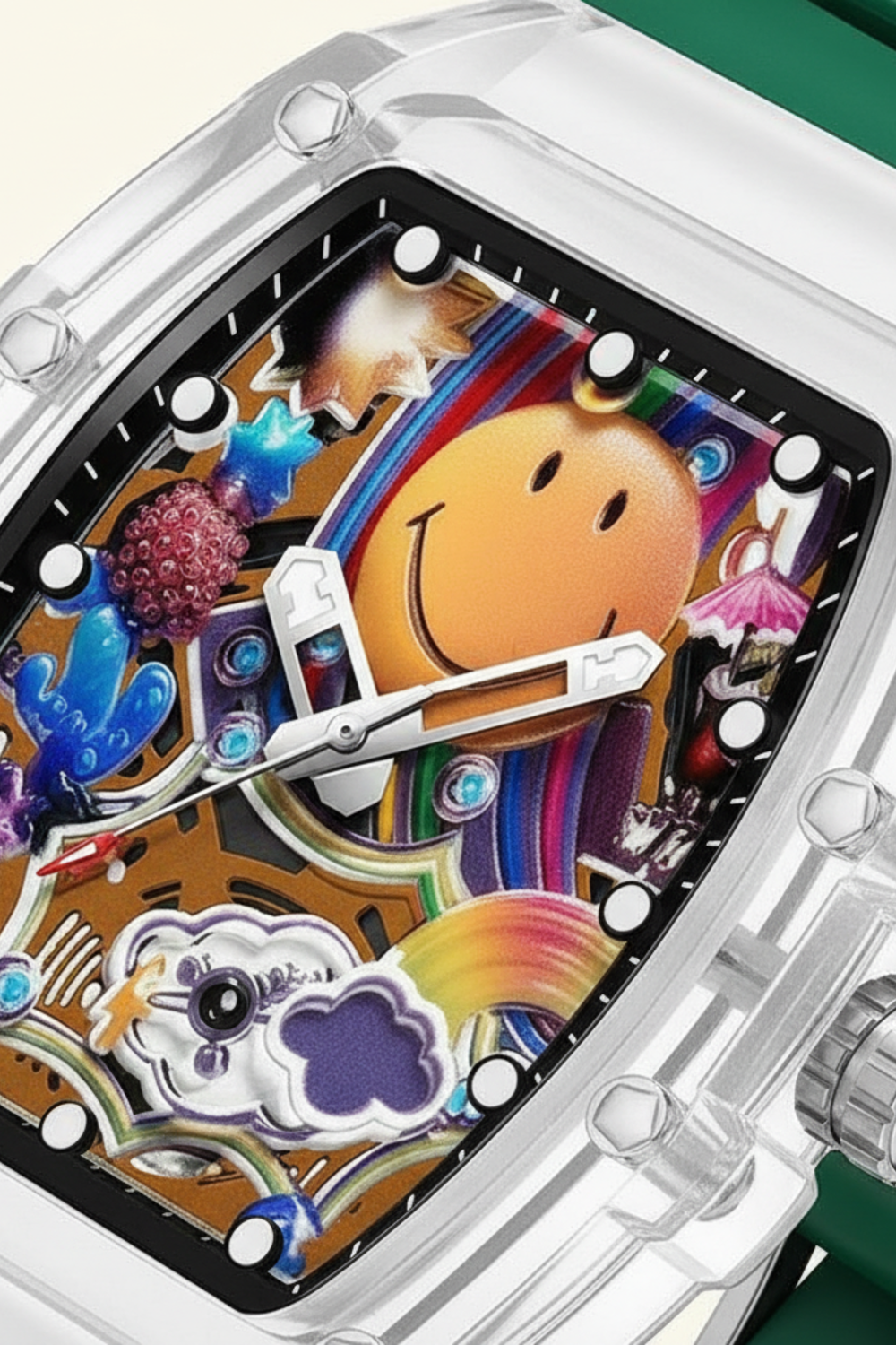 Smiley Creative Spectrum Green Transparent Timepiece Watch