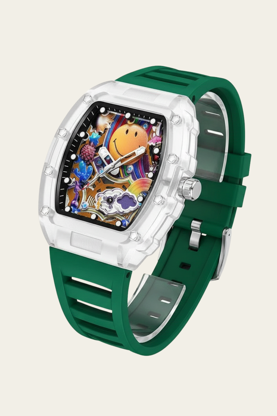 Smiley Creative Spectrum Green Transparent Timepiece Watch