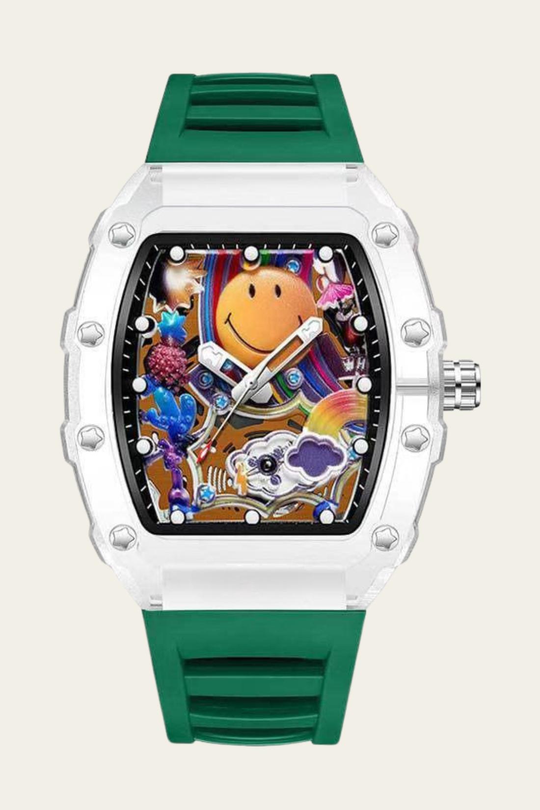 Smiley Creative Spectrum Green Transparent Timepiece Watch