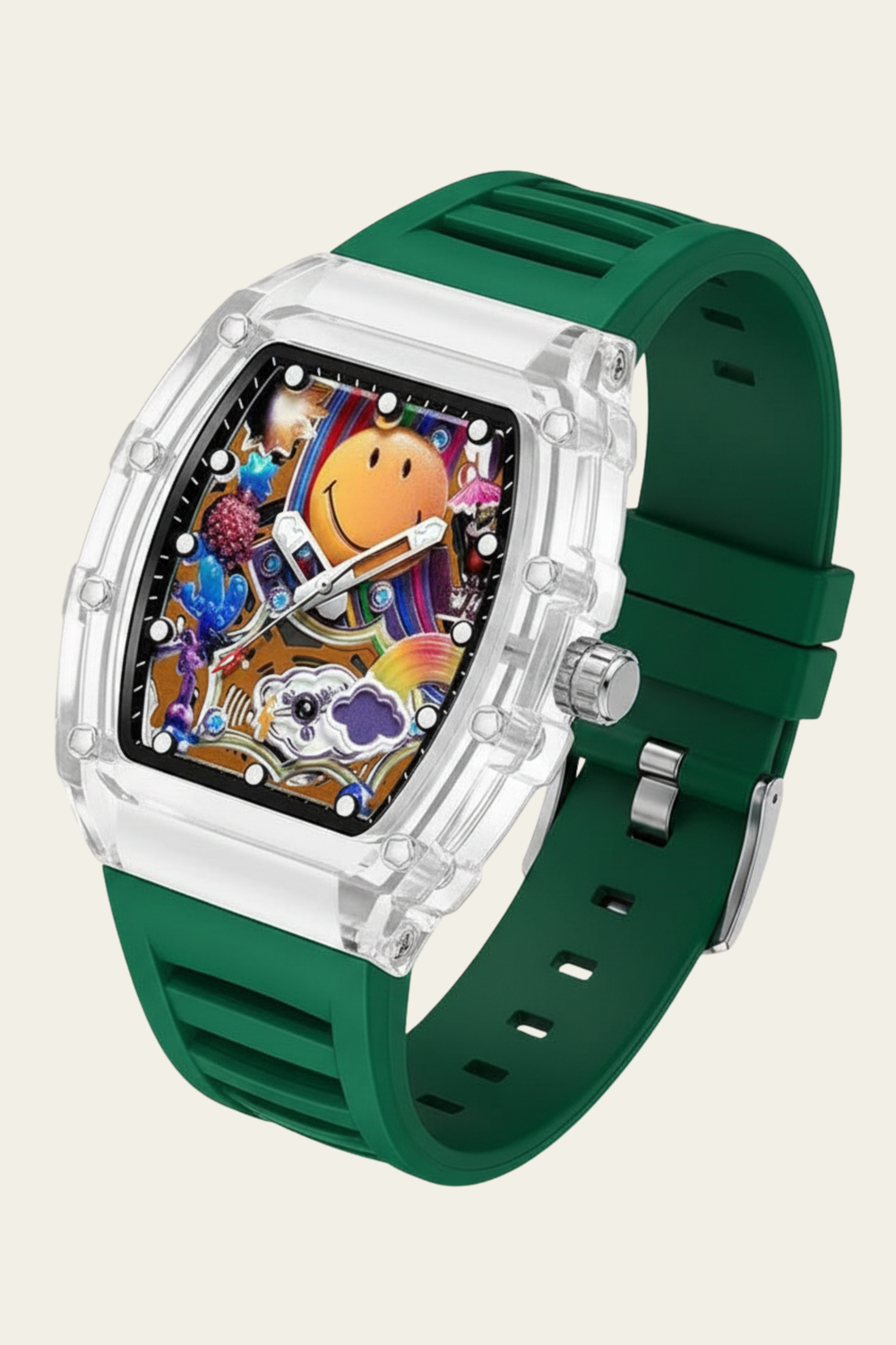 Smiley Creative Spectrum Green Transparent Timepiece Watch