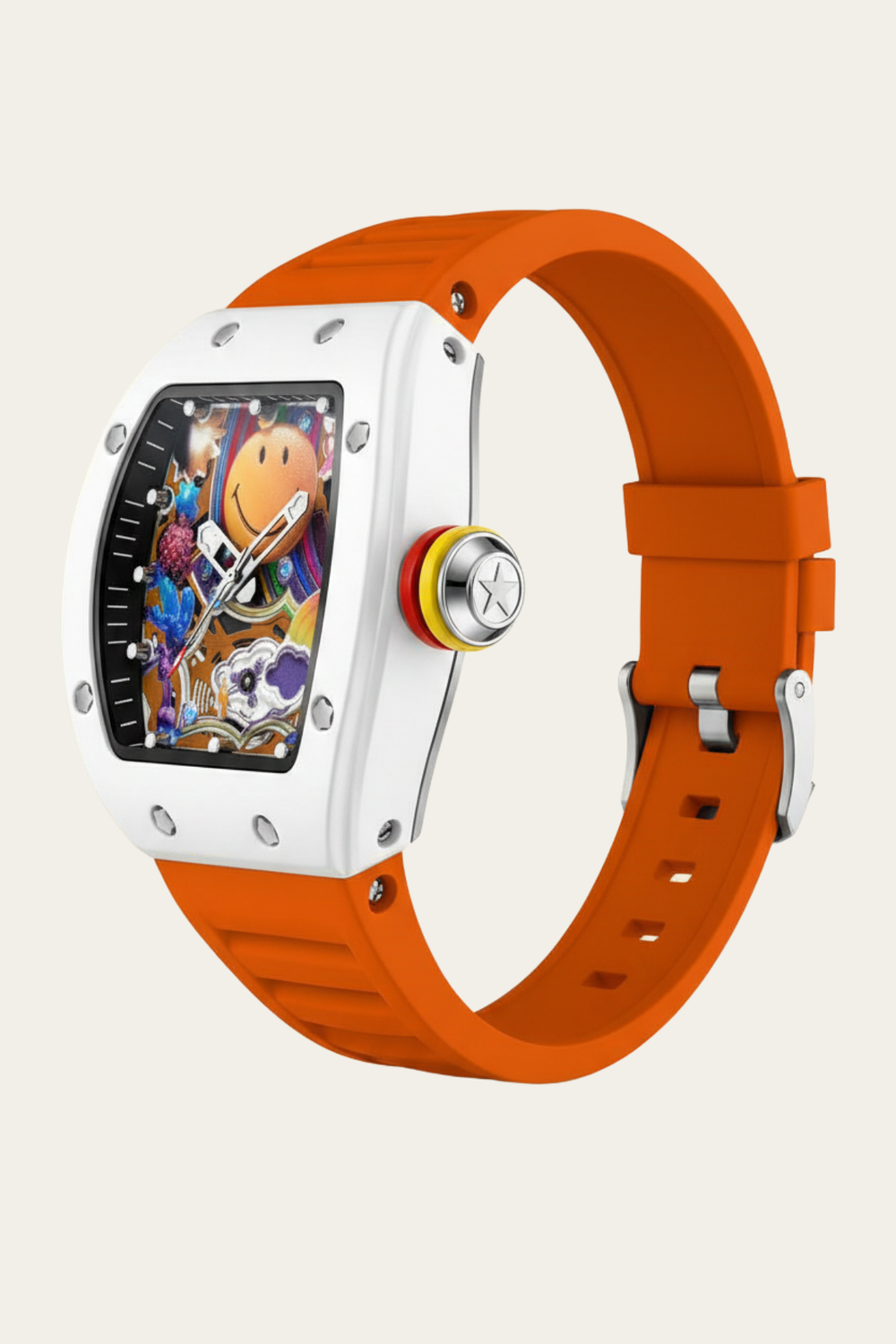 Smiley Creative Spectrum Orange White Timepiece Watch