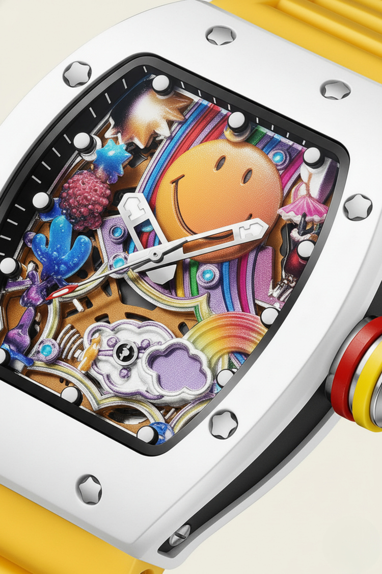 Smiley Creative Spectrum Silver Yellow Timepiece Watch