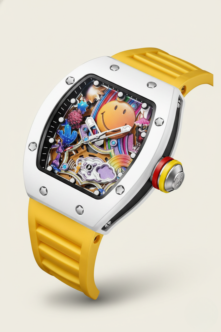 Smiley Creative Spectrum Silver Yellow Timepiece Watch