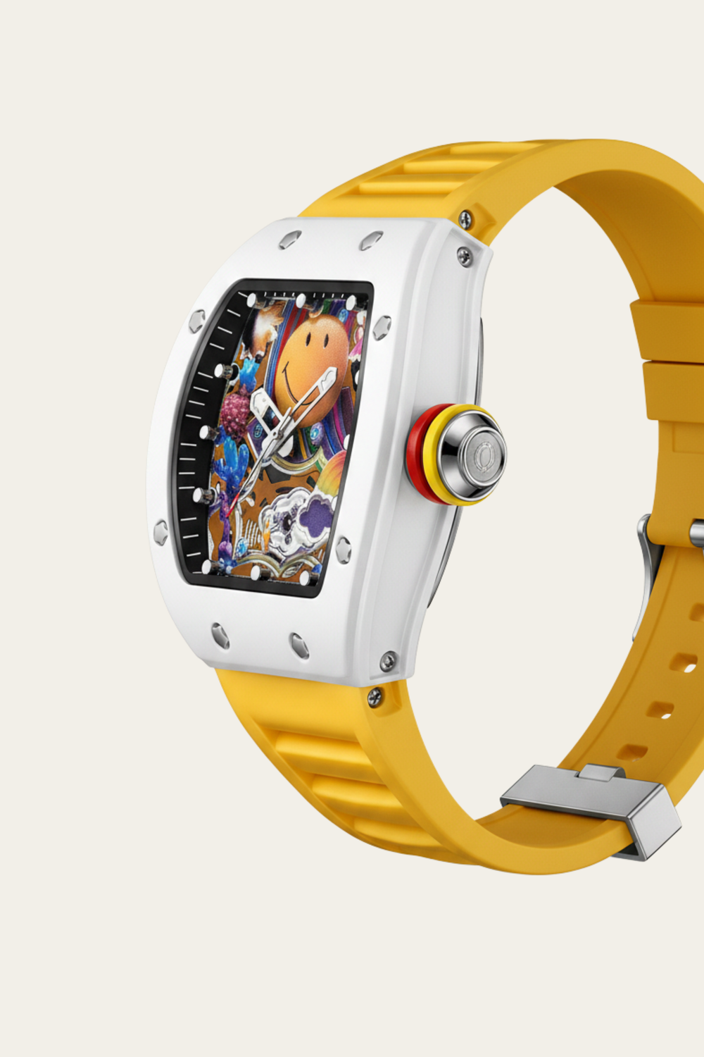 Smiley Creative Spectrum Silver Yellow Timepiece Watch
