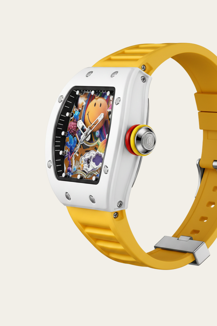 Smiley Creative Spectrum Silver Yellow Timepiece Watch