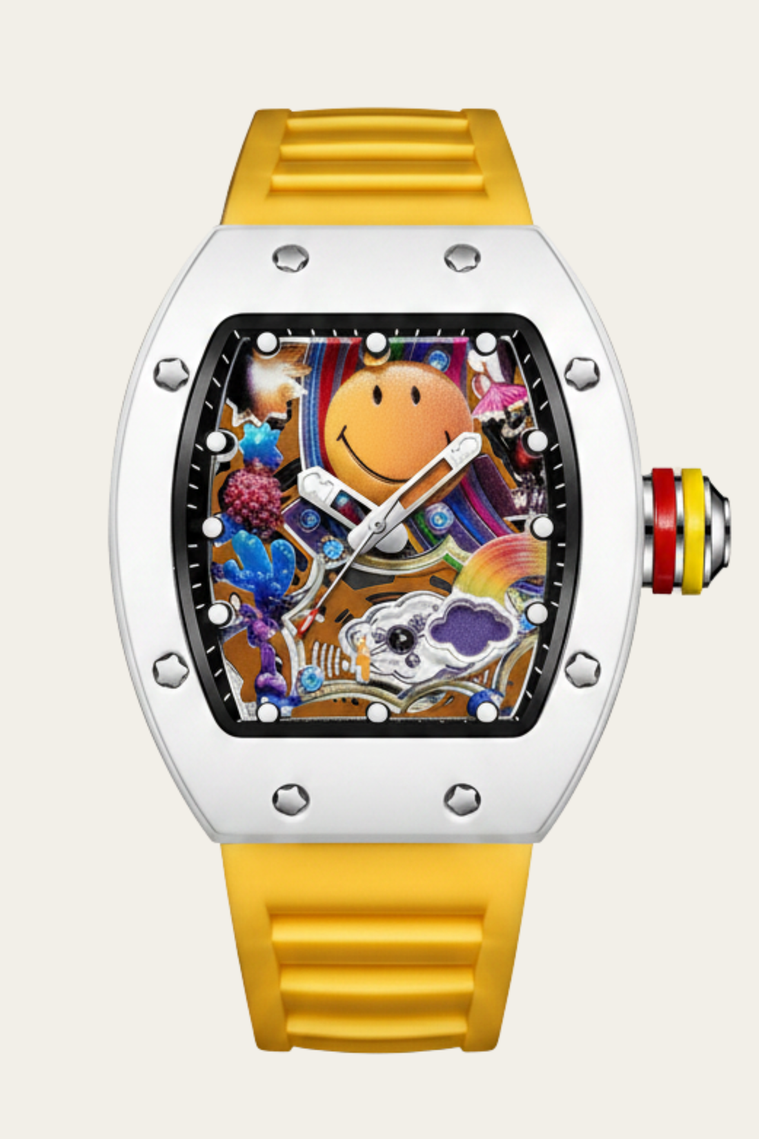Smiley Creative Spectrum Silver Yellow Timepiece Watch