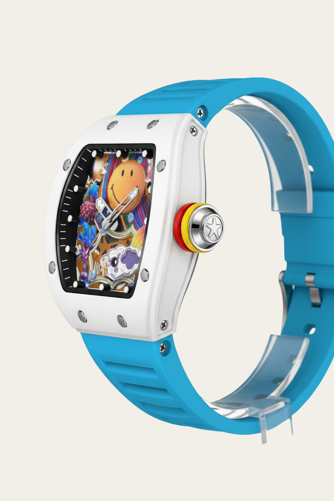 Smiley Creative Spectrum Sky-Blue & White Timepiece Watch