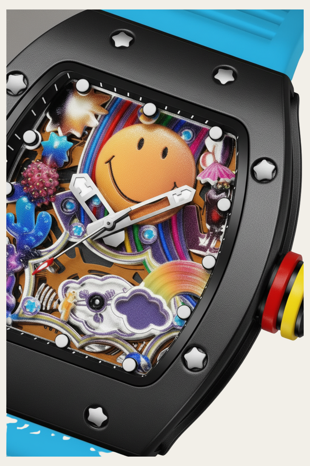 Smiley Creative Spectrum Sky Blue & Black Timepiece Watch