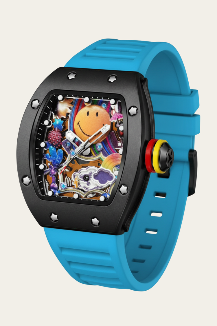 Smiley Creative Spectrum Sky Blue & Black Timepiece Watch
