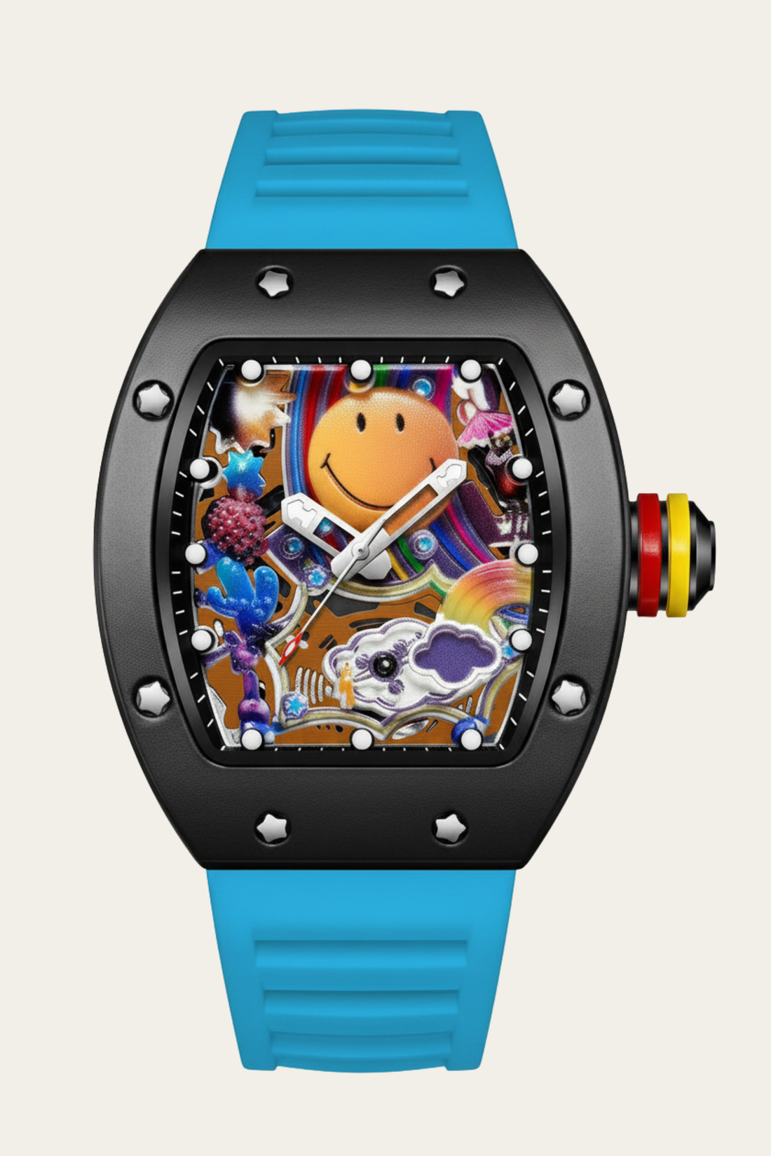 Smiley Creative Spectrum Sky Blue & Black Timepiece Watch