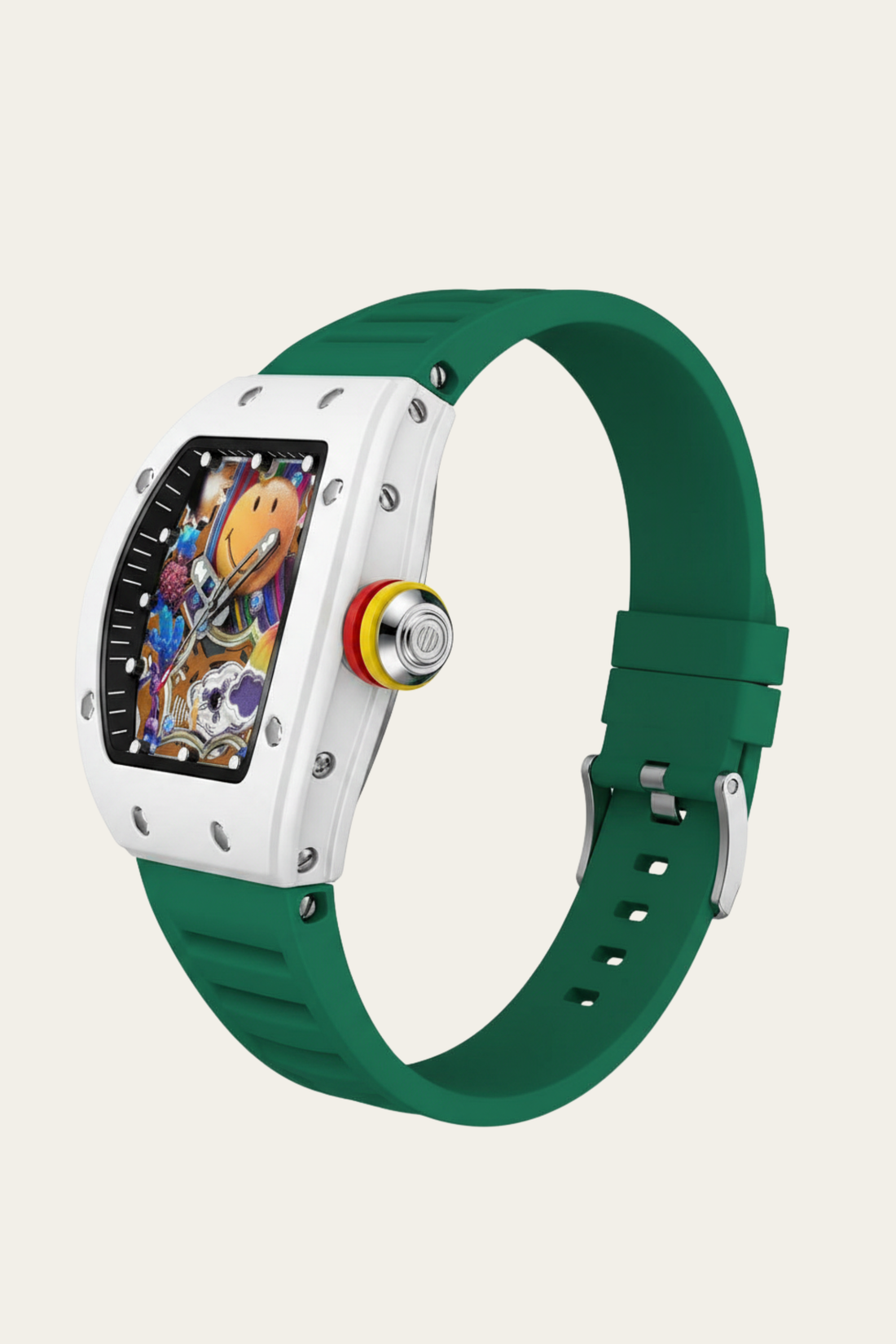 Smiley Creative Spectrum Silver Green Timepiece Watch
