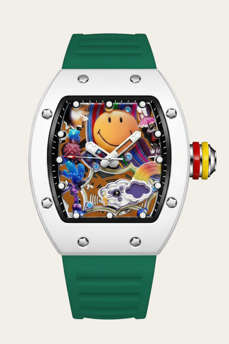 Smiley Creative Spectrum Silver Green Timepiece Watch