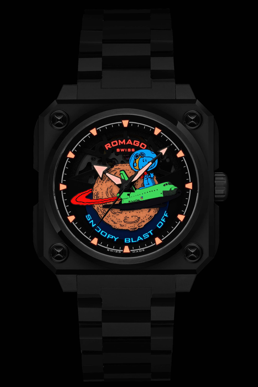 Snoopy Astronaut Black Stainless Automatic Watch