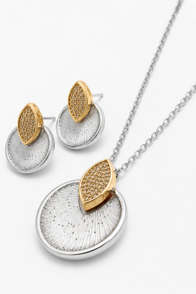 Solar Marquise Beaded Dual Tone Earring & Necklace Set
