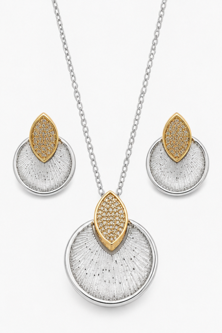 Solar Marquise Beaded Dual Tone Earring & Necklace Set