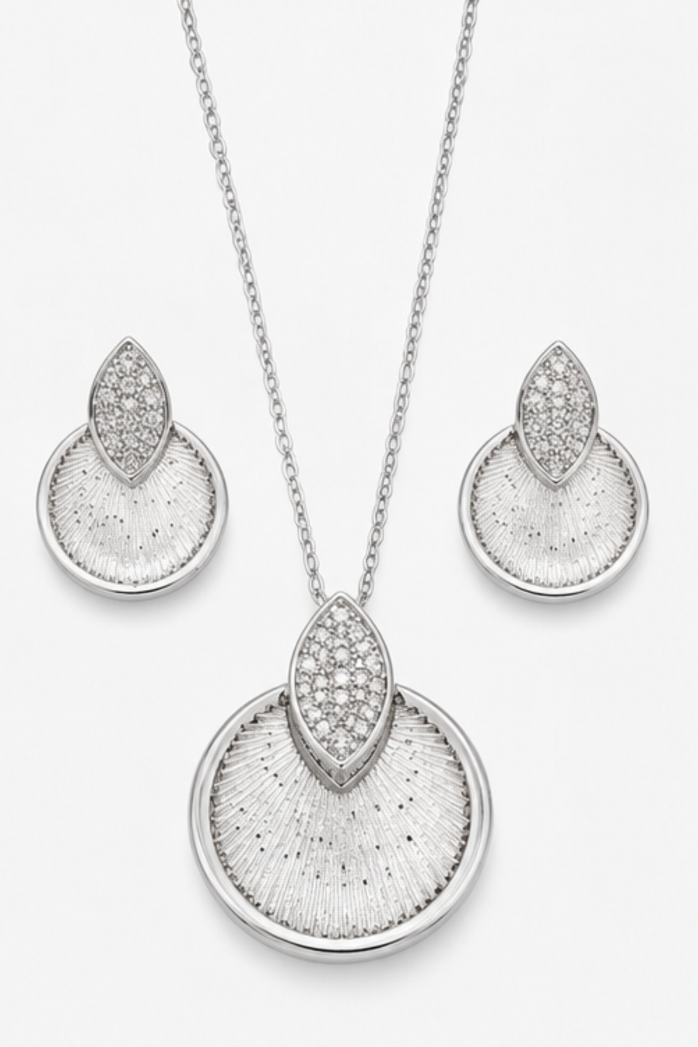 Solar Marquise Sparkle Silver Earring & Necklace Set