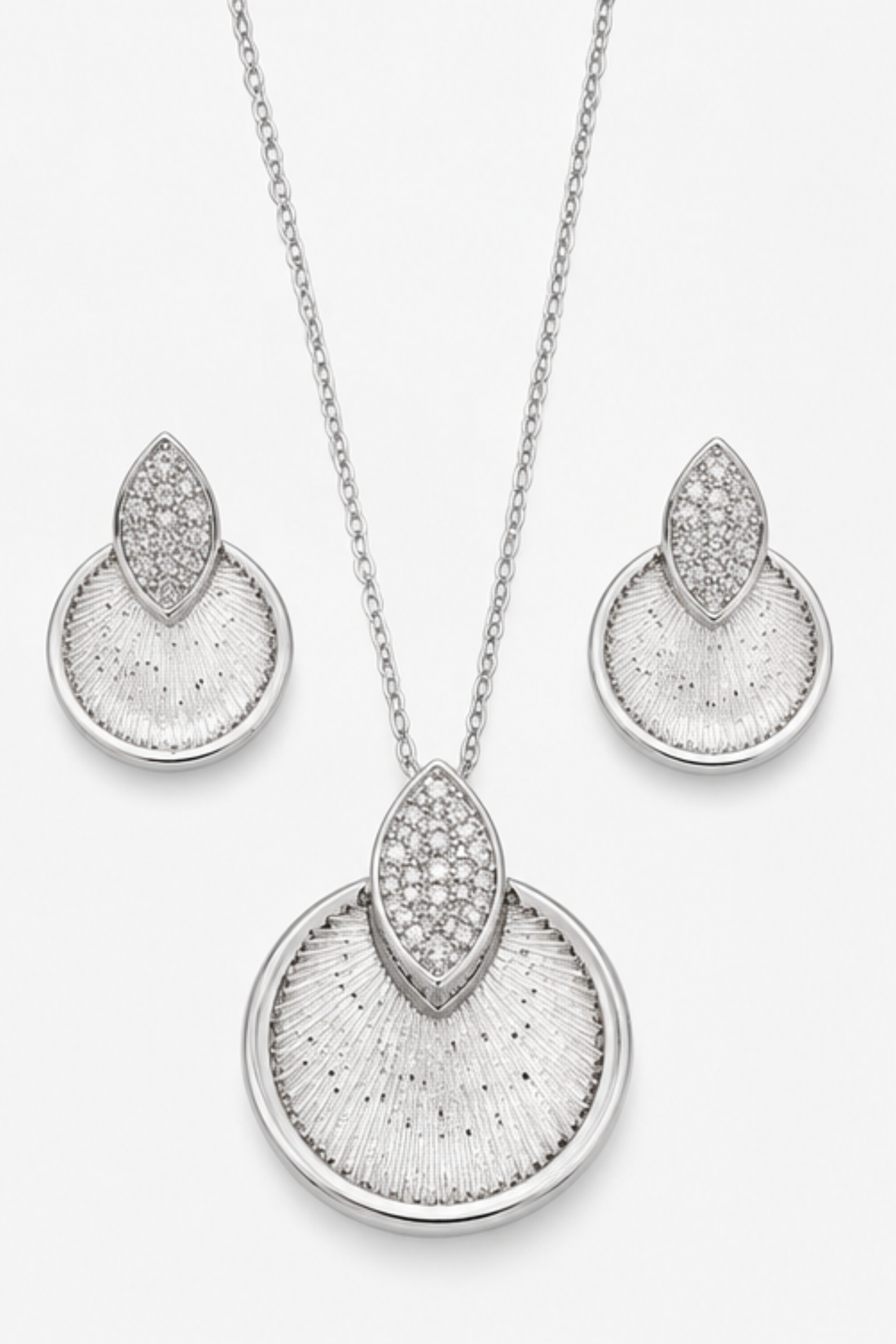 Solar Marquise Sparkle Silver Earring & Necklace Set