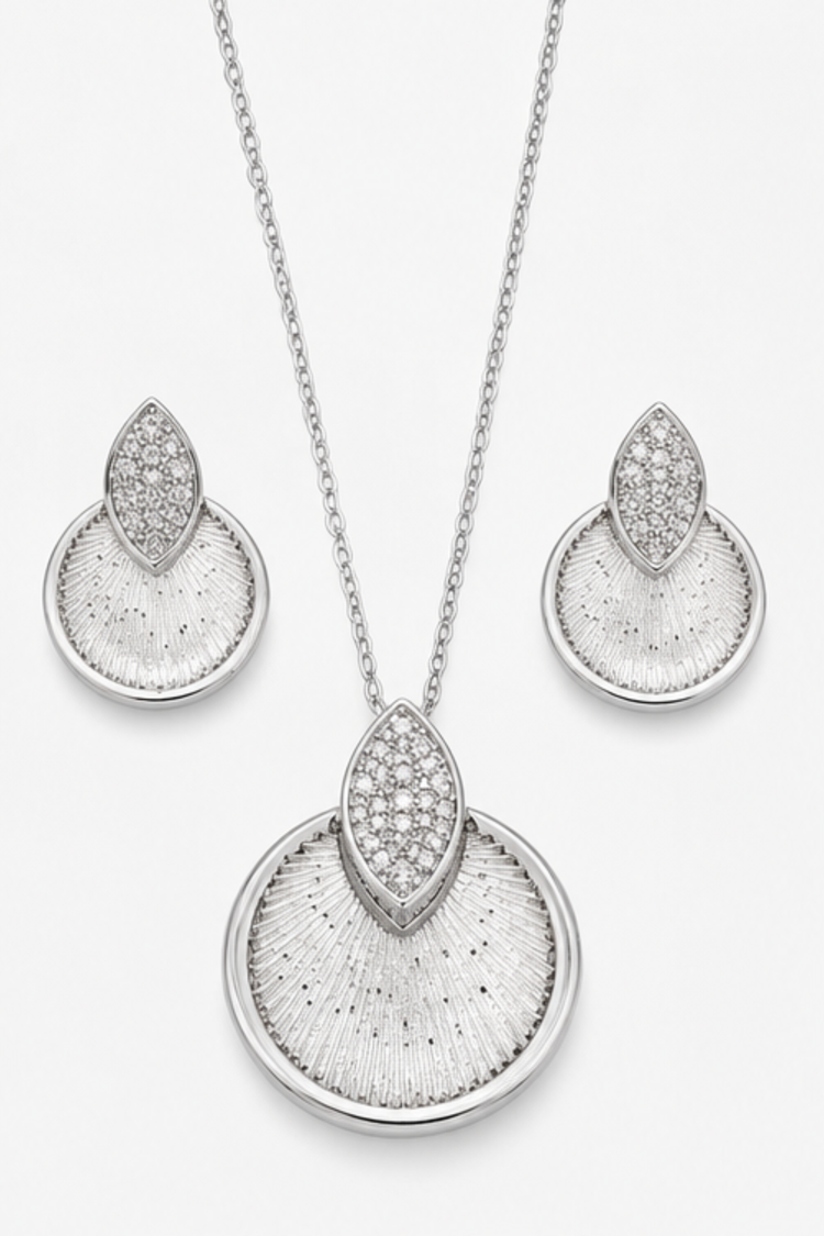 Solar Marquise Sparkle Silver Earring & Necklace Set