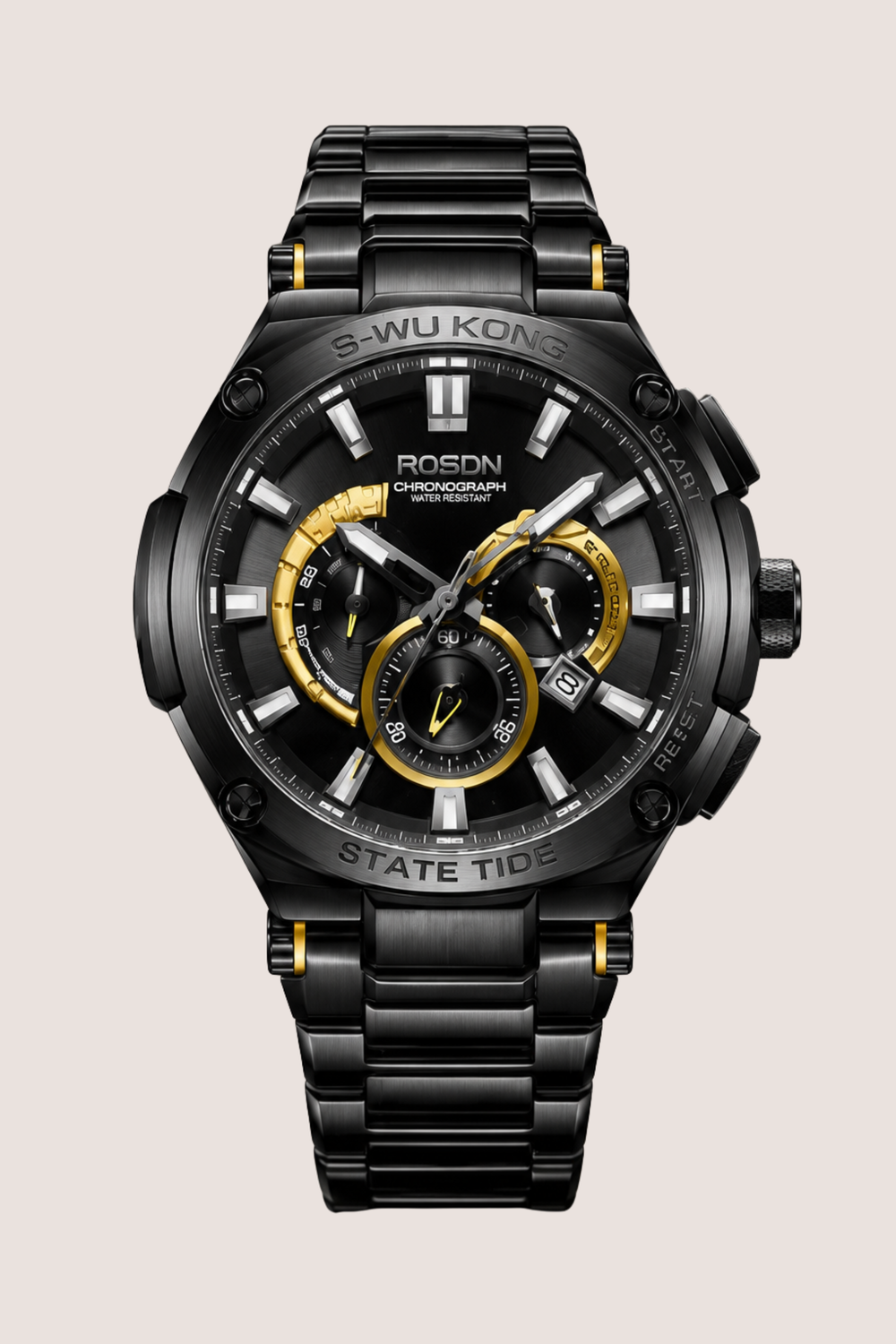State Tide ROSDN Chrono Royale Style Black Silicone Watch