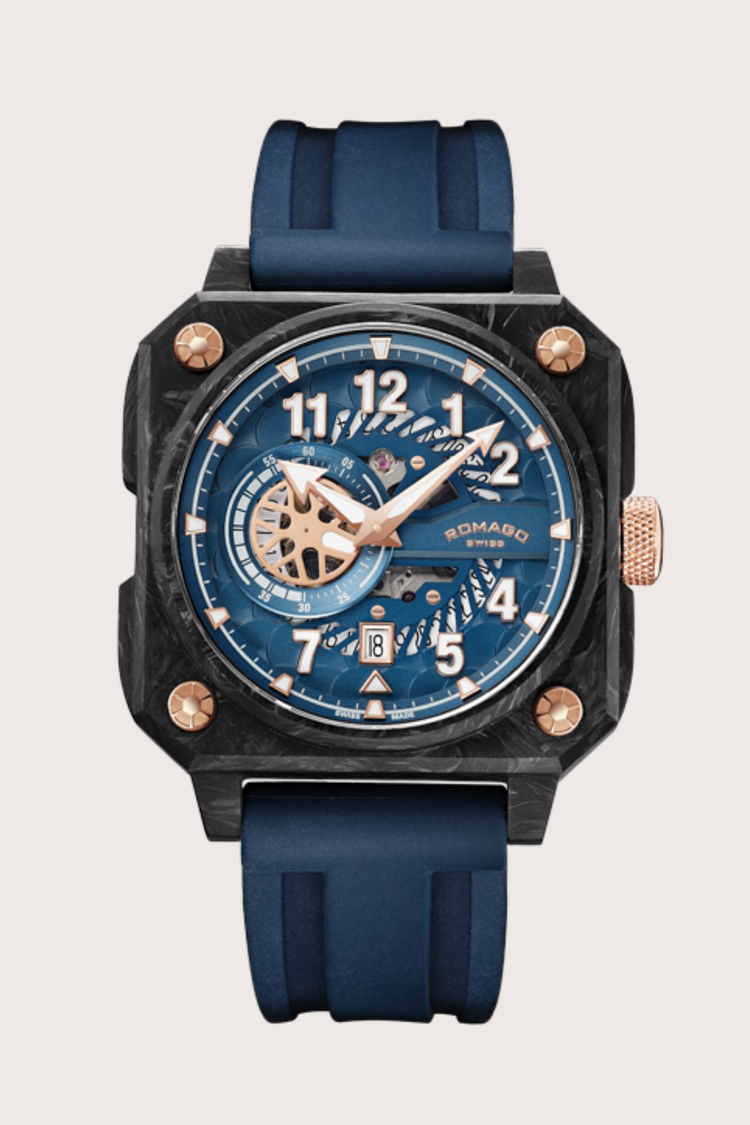 Super Carbon X Blue Skeleton ROMAGO Free Style Edition Automatic Watch