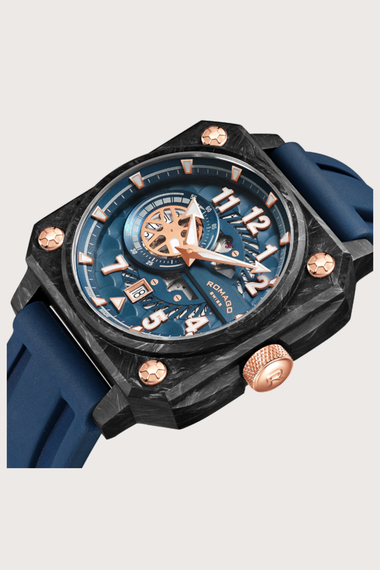 Super Carbon X Blue Skeleton ROMAGO Free Style Edition Automatic Watch