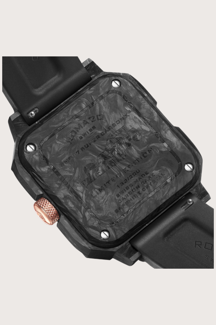 Super Carbon X Blue Skeleton ROMAGO Tank Edition Automatic Watch