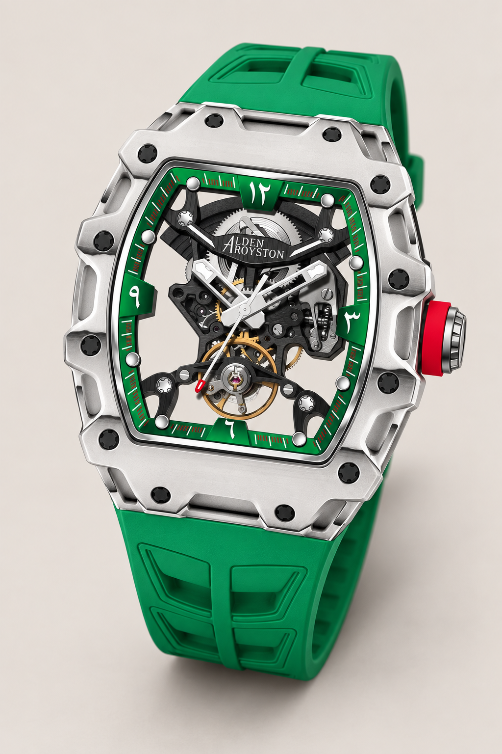 Sword Series Skeletonized Mechanical Watch - Grey & Green