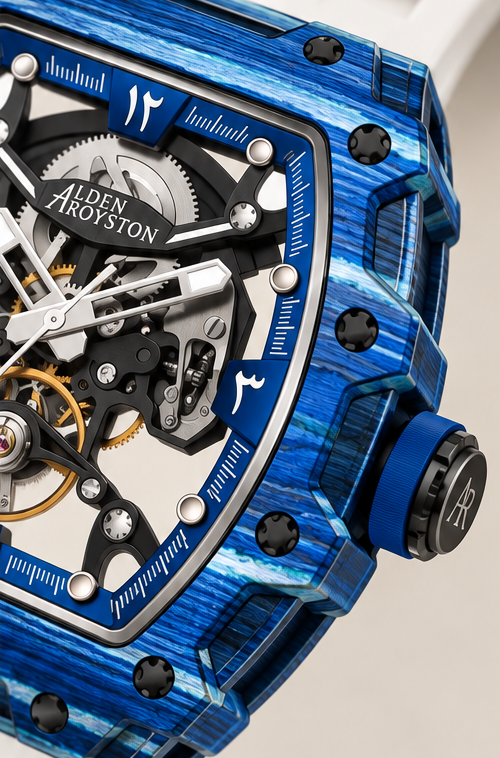 Sword Series Skeletonized Mechanical Watch - Navy & White