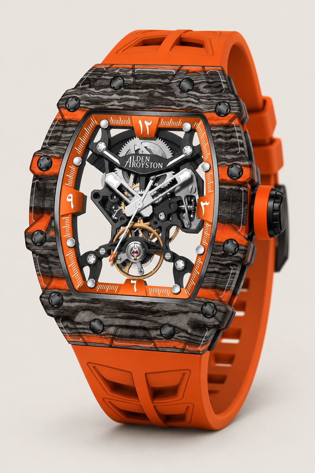 Sword Series Skeletonized Mechanical Watch - Black & Orange