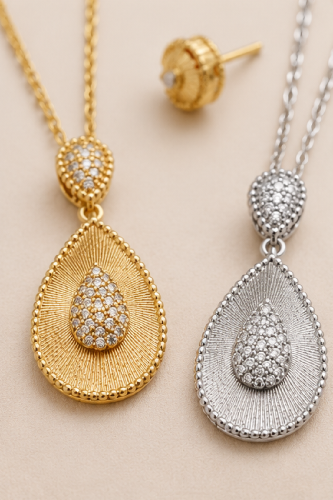 Teardrop Elegance Dual Tone Earring & Necklace Set