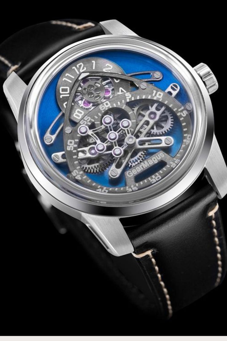 Telescopic Minute Blue Skeleton Dial Mechanical Watch