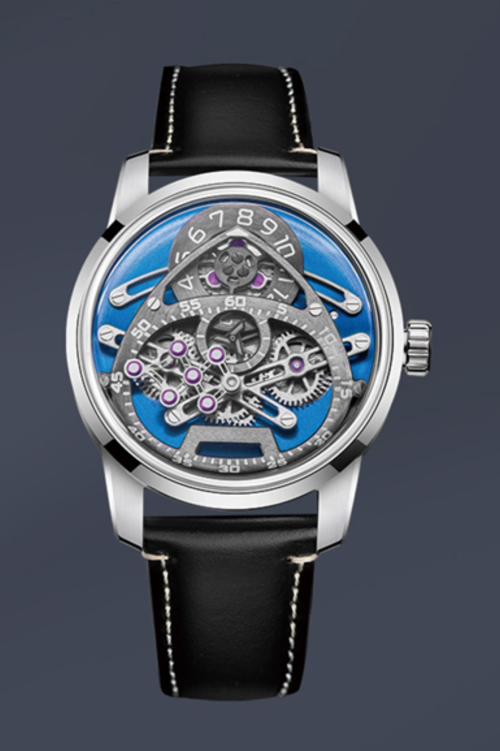 Telescopic Minute Blue Skeleton Dial Mechanical Watch