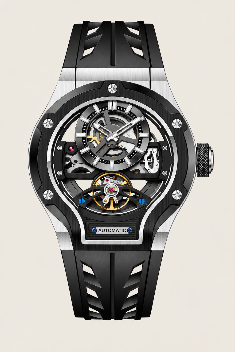 Thunderbolt Open‑Heart Gear Skeleton Dial Watch