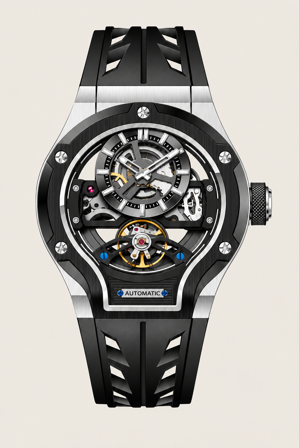 Thunderbolt Open‑Heart Gear Skeleton Dial Watch