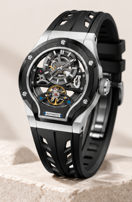 Thunderbolt Open‑Heart Gear Skeleton Dial Watch