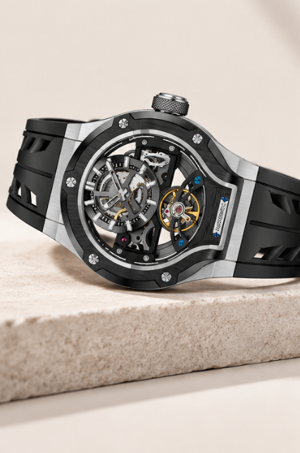 Thunderbolt Open‑Heart Gear Skeleton Dial Watch