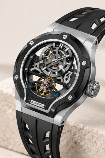 Thunderbolt Open‑Heart Gear Skeleton Dial Watch