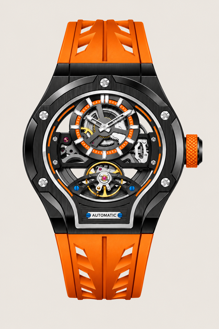 Thunderbolt Open‑Heart Gear Skeleton Dial Watch