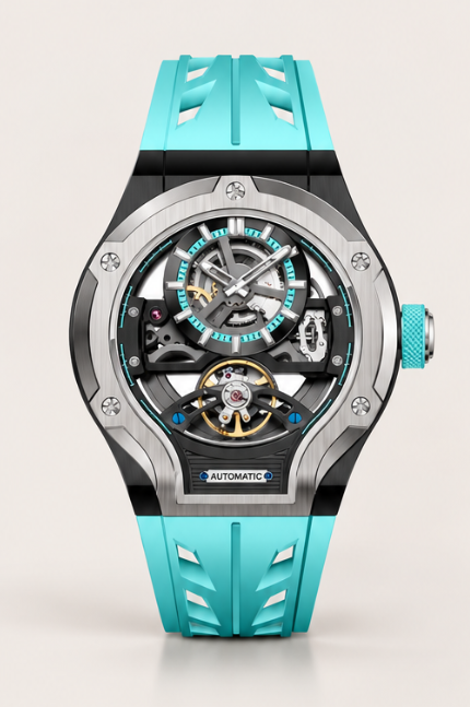 Thunderbolt Open‑Heart Gear Skeleton Dial Watch