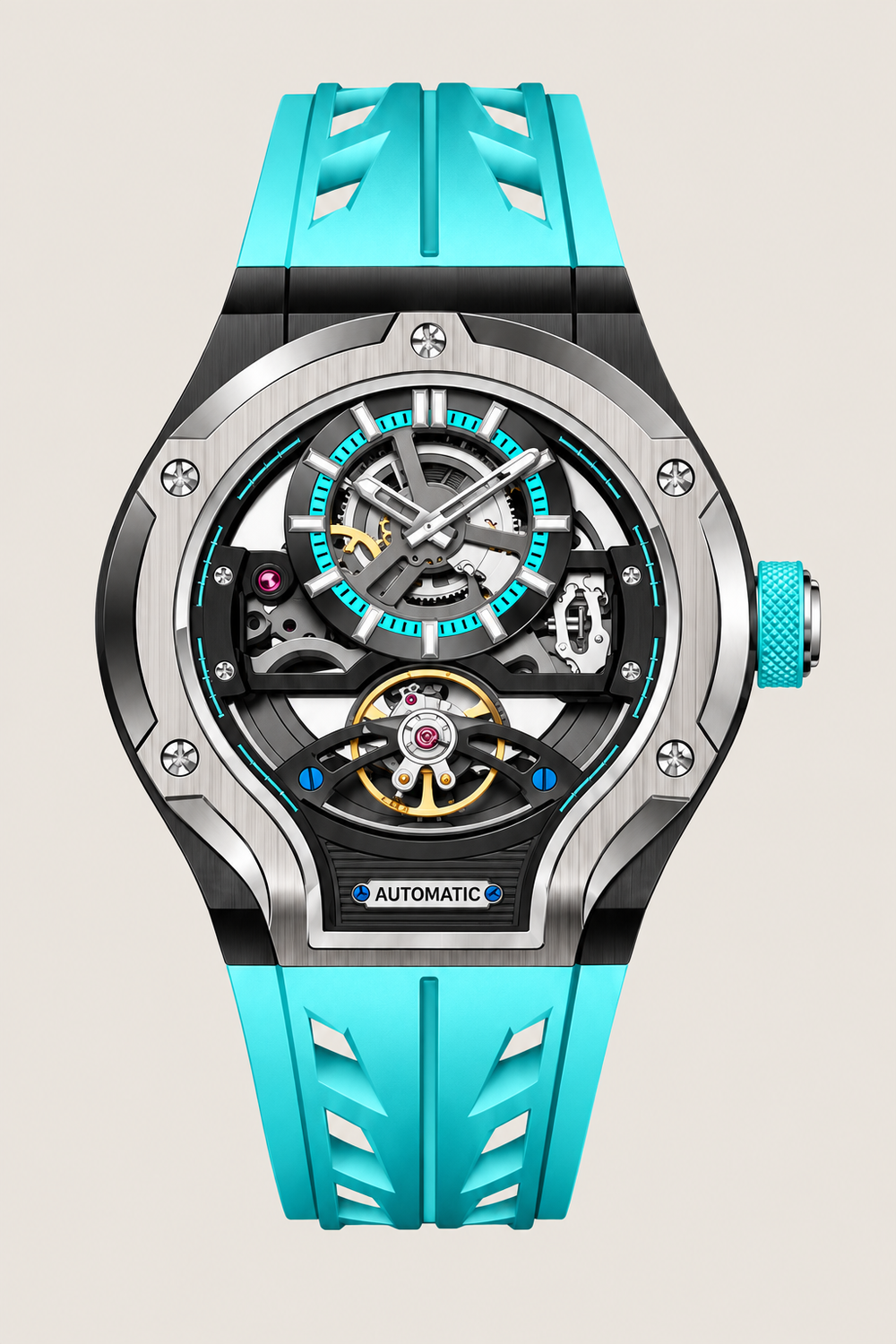 Thunderbolt Open‑Heart Gear Skeleton Dial Watch