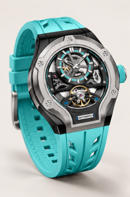 Thunderbolt Open‑Heart Gear Skeleton Dial Watch