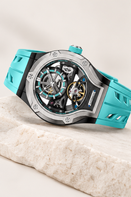 Thunderbolt Open‑Heart Gear Skeleton Dial Watch