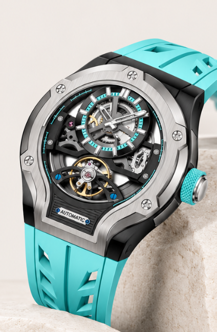 Thunderbolt Open‑Heart Gear Skeleton Dial Watch