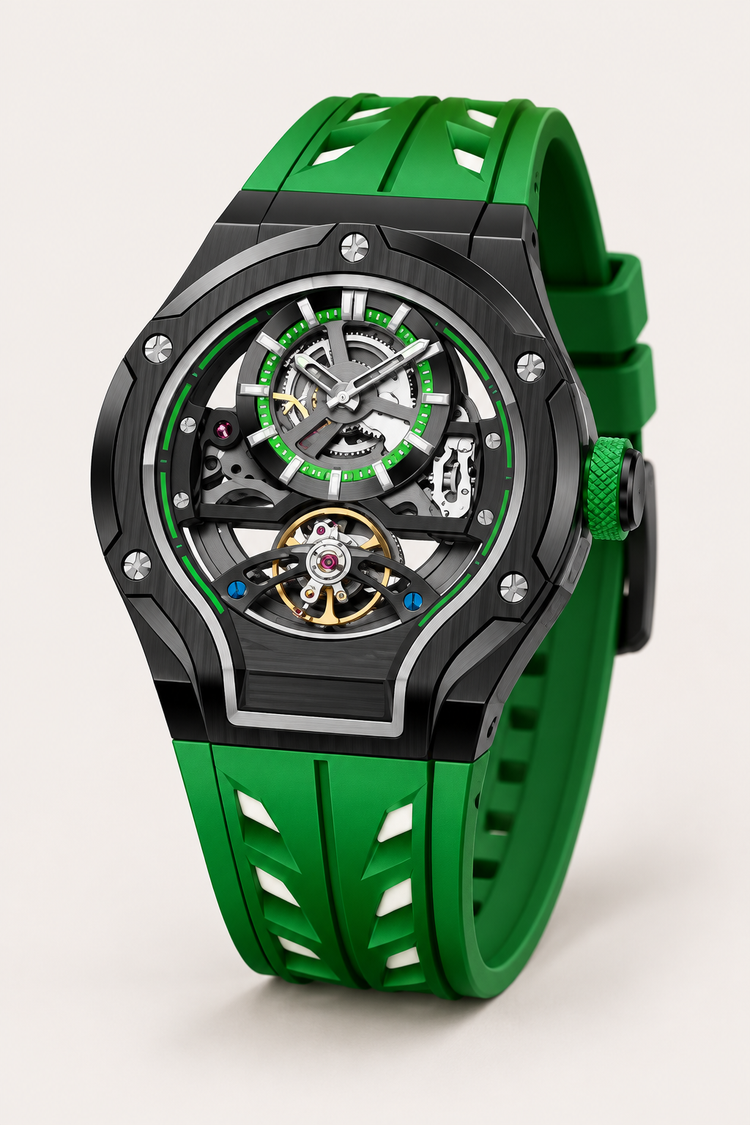 Thunderbolt Open‑Heart Gear Skeleton Dial Watch