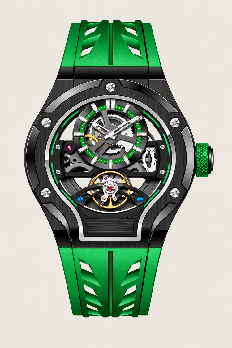 Thunderbolt Open‑Heart Gear Skeleton Dial Watch
