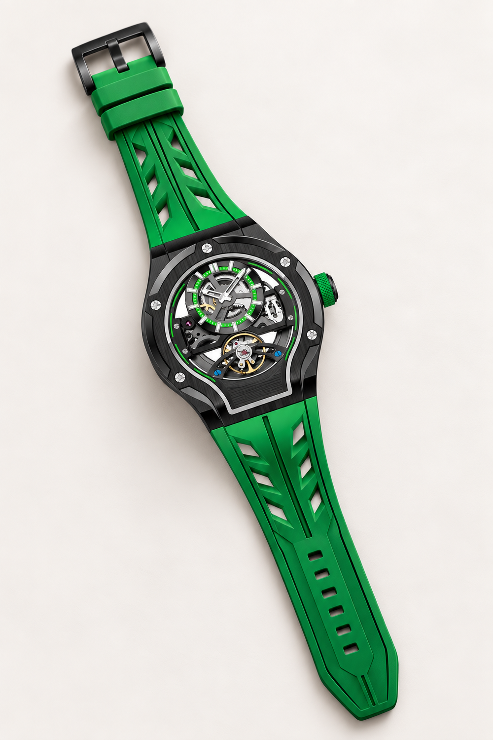 Thunderbolt Open‑Heart Gear Skeleton Dial Watch