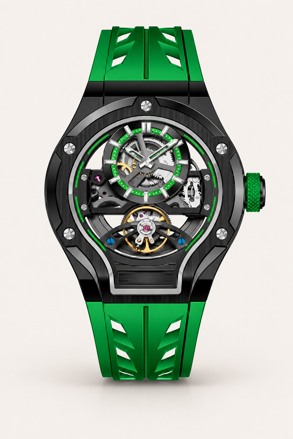 Thunderbolt Open‑Heart Gear Skeleton Dial Watch