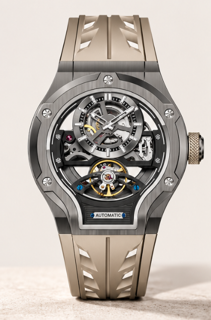 Thunderbolt Open‑Heart Gear Skeleton Dial Watch