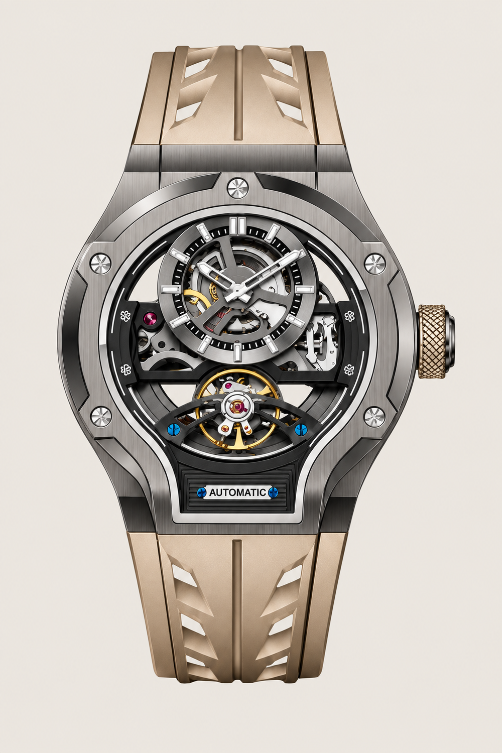 Thunderbolt Open‑Heart Gear Skeleton Dial Watch