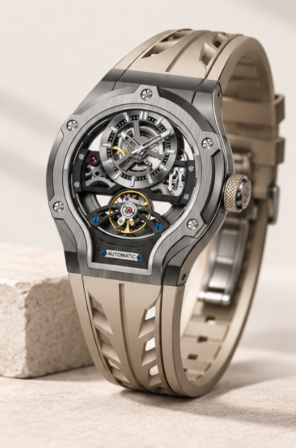 Thunderbolt Open‑Heart Gear Skeleton Dial Watch